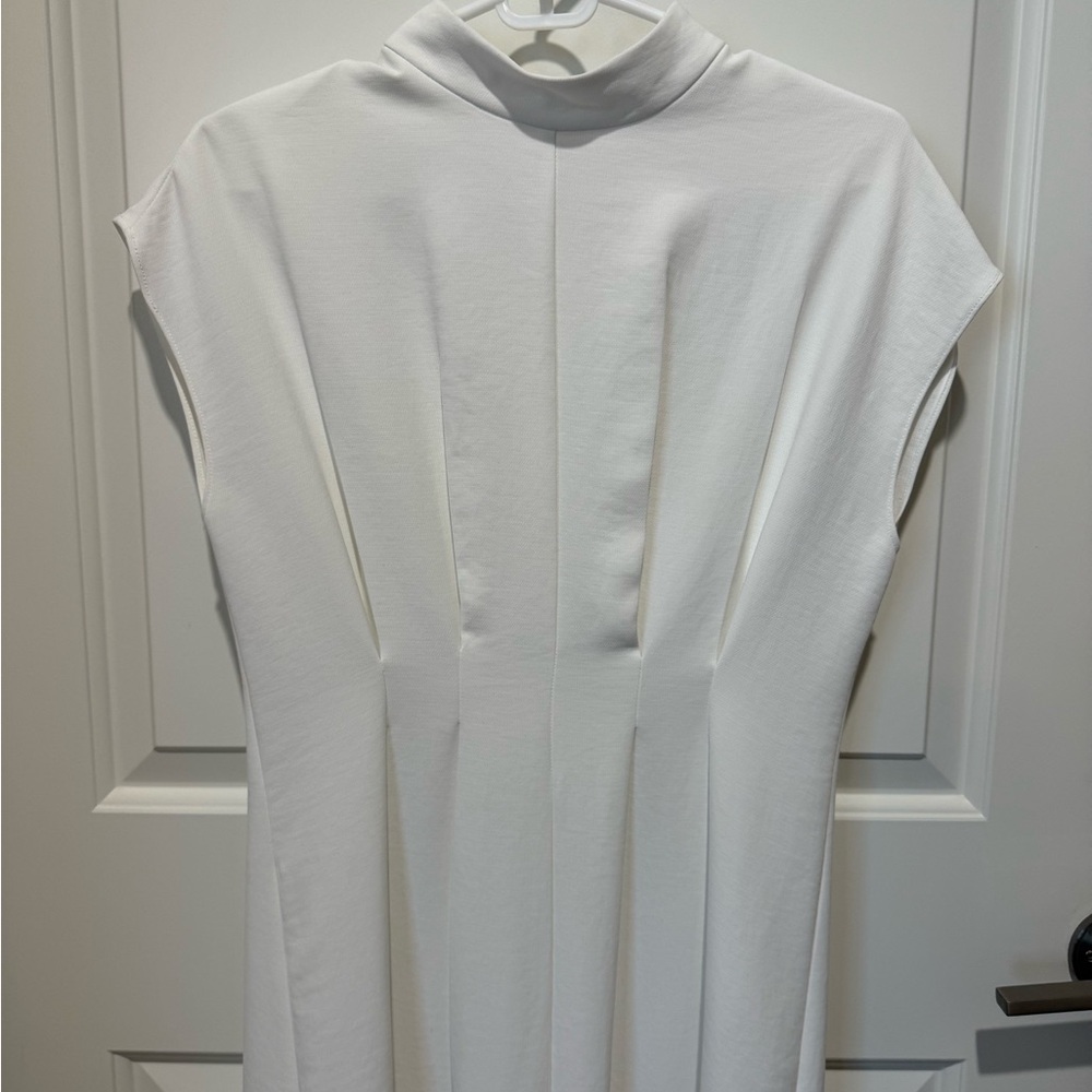 NWOT Zara White Pleated Sheath Dress with Dolman Cap Sleeves size M